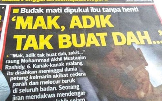 KERATAN akhbar yang menunjukkan kes penderaan di Malaysia. 