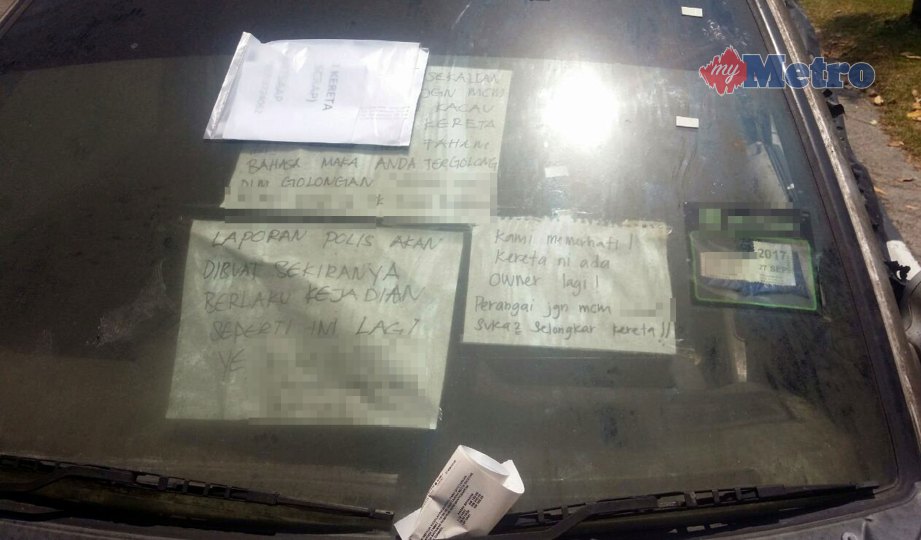 ANTARA notis yang diletakkan pada kenderaan terbiar. FOTO NSTP