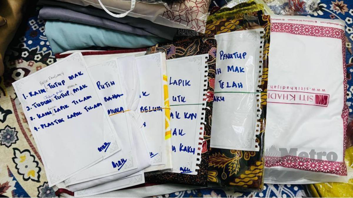 KIRIMAN nota dan bungkusan keperluan jenazah  peninggalan Allahyarhamah Muhyizan. FOTO ihsan Nor Azuana Masshar