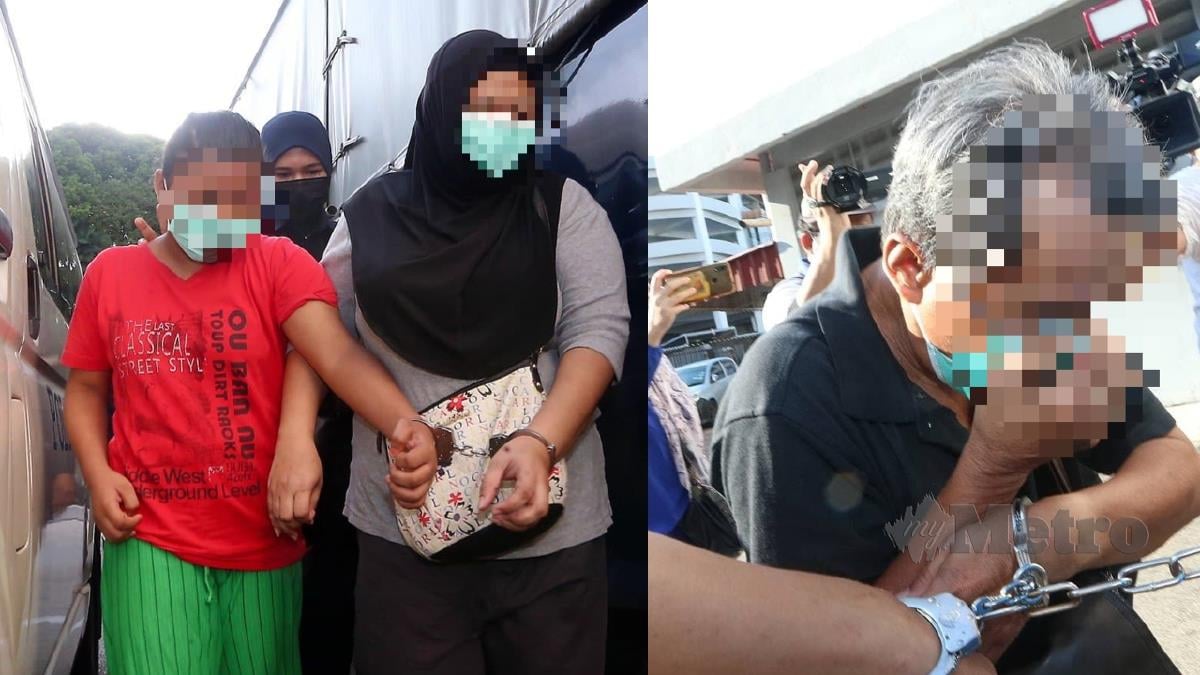 PENGASUH, suami dan anak saudara  didakwa atas dua pertuduhan mendera dua beradik di Mahkamah Sesyen Johor Bahru, Johor. FOTO Nur Aisyah Mazalan. 