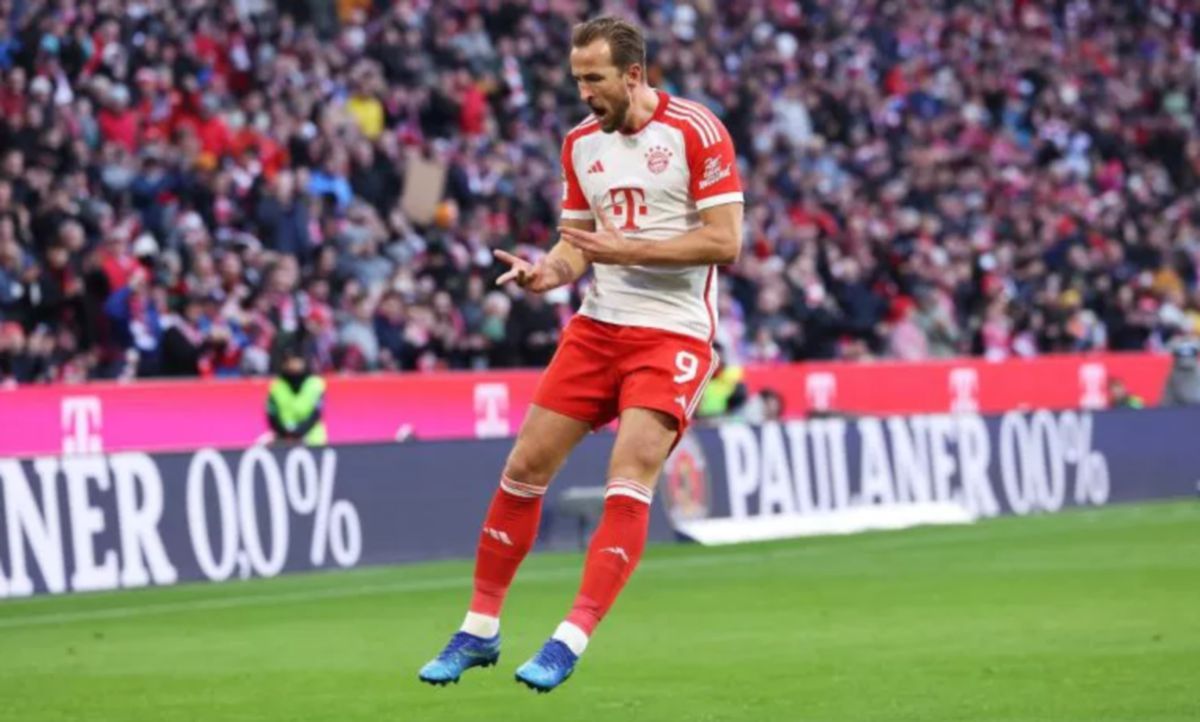 HARRY Kane meraikan jaringannya selepas membantu Bayern Munich menewaskan Heidenheim dalam saingan Bundesliga. FOTO Agensi