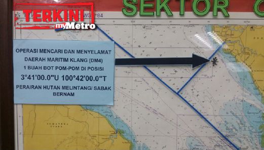 Lokasi pencarian oleh Agensi Penguatkuasaan Maritim Malaysia (APMM). FOTO Ekhwan