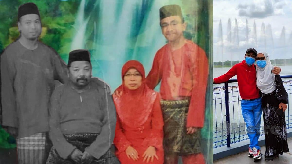 (kanan) GAMBAR kenangan Muhammad Syamsuri (berdiri kanan) bersama ibu, bapa dan abangnya. (Gambar kiri) Kini hanya tinggal berdua. FOTO IHSAN MUHAMMAD SYAMSURI MAHAZARNIZAR