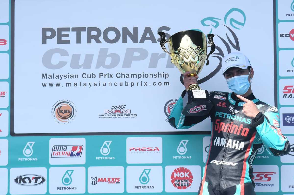 KASMA berjaya muncul juara pusingan keenam Cub Prix di Litar Permotoran Terengganu. FOTO Ihsan Cub Prix