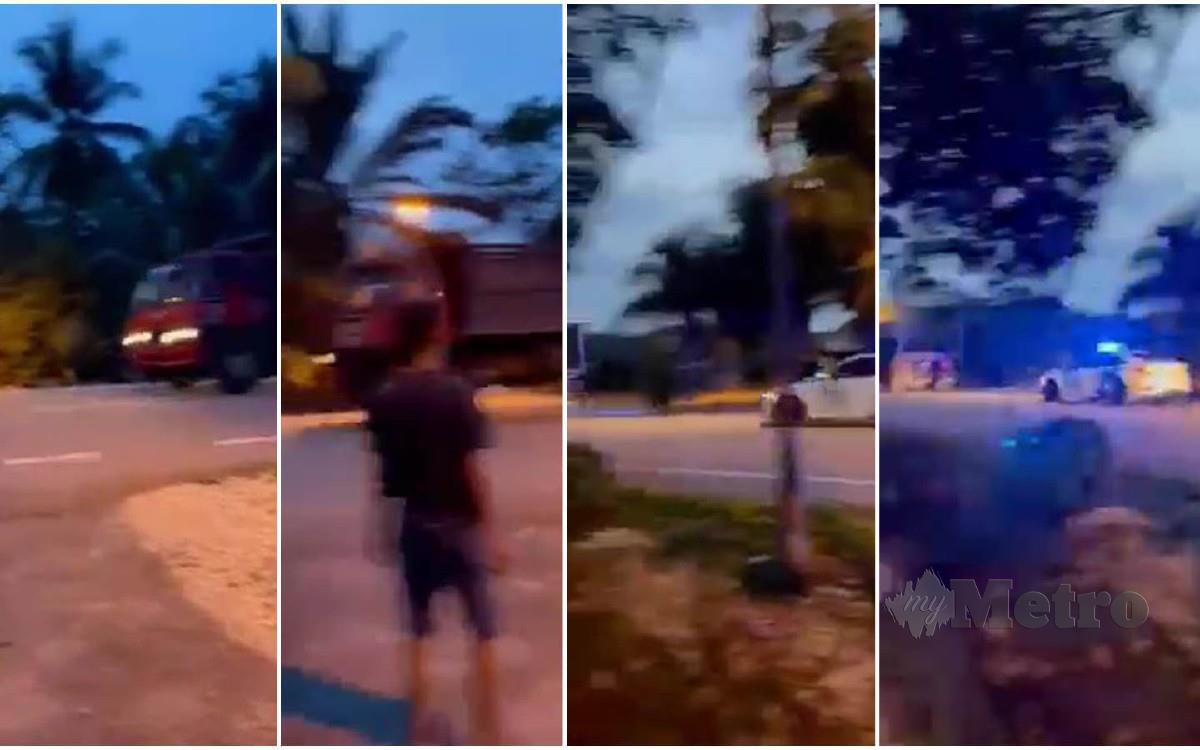 TANGKAP layar video tular polis mengejar sebuah lori yang dipandu secara berbahaya di Johor. FOTO VIDEO TULAR