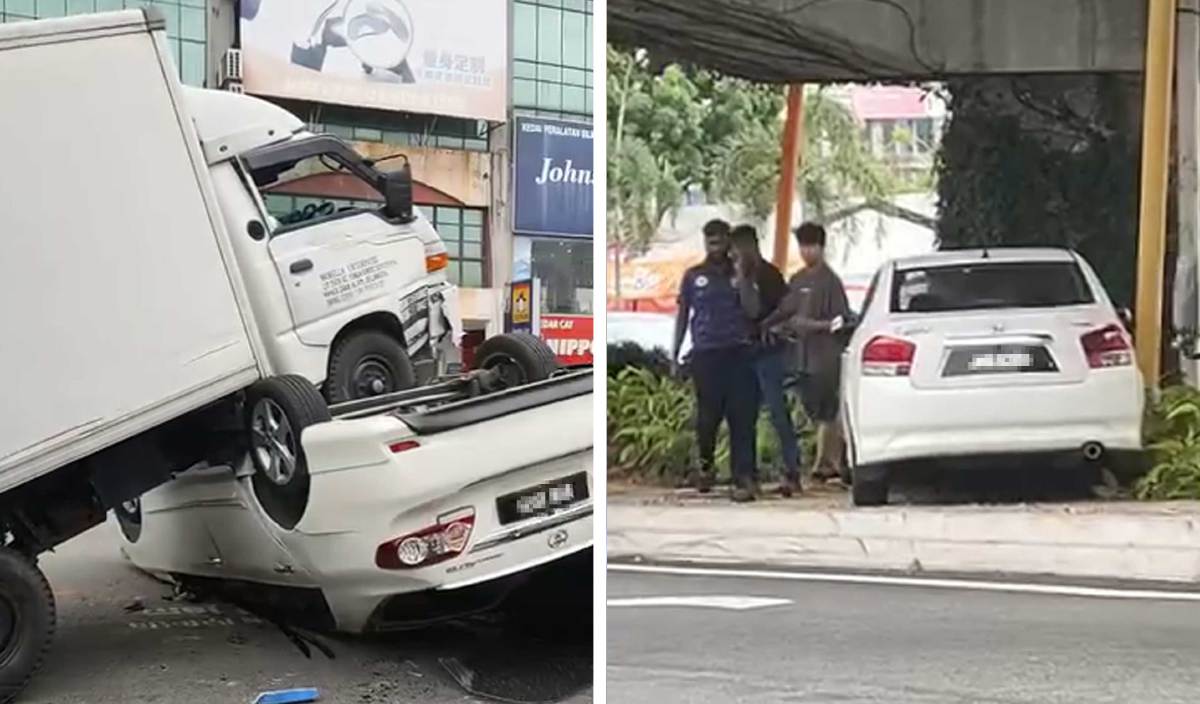 TANGKAP layar video menunjukkan empat kenderaan terbabit dalam kemalangan di Jalan Lebuh Puteri, Serdang, yang tular di media sosial sejak semalam.