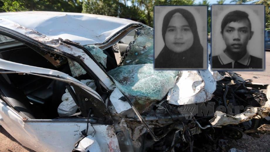 KERETA yang remuk teruk dalam kemalangan yang menyebabkan kematian Nur Syafiqah dan suaminya. FOTO Fathil Asri.