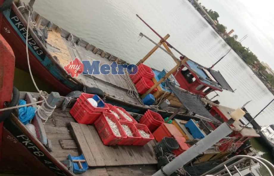 DUA bot kenka yang menceroboh kawasan nelayan pantai ditahan APMM Pengkalan Kuala Kurau, Parit Buntar, semalam. FOTO ihsan APMM. 