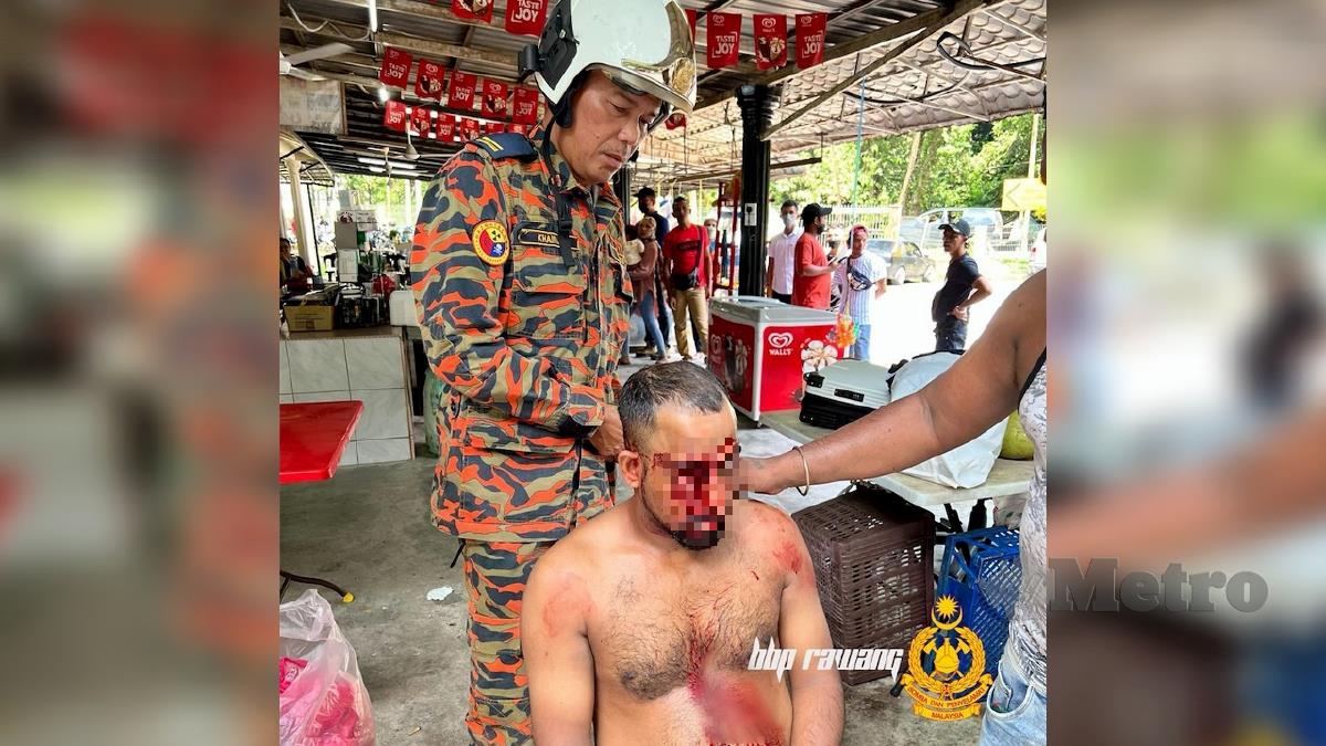 LELAKI warga India cedera di kepala selepas terjatuh di air terjun Taman Rimba Kanching, Rawang, hari ini. FOTO Ihsan Bomba.
