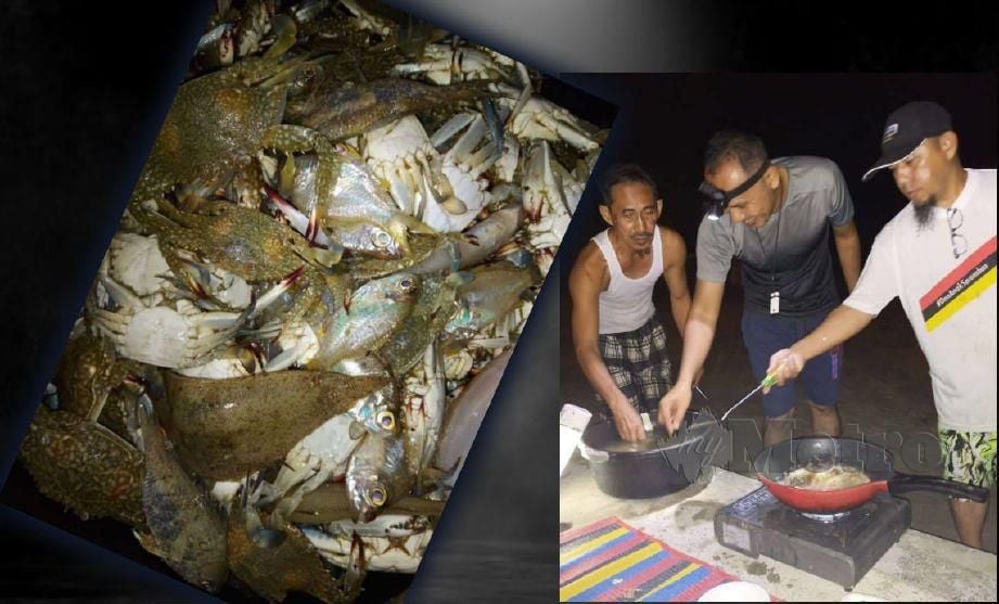 Antara hasil tangkapan dan dimasak untuk dimakan bersama ahli keluarga di tepi pantai di Tanjung Biru, Port Dickson. FOTO  Mohd Khidir Zakaria.