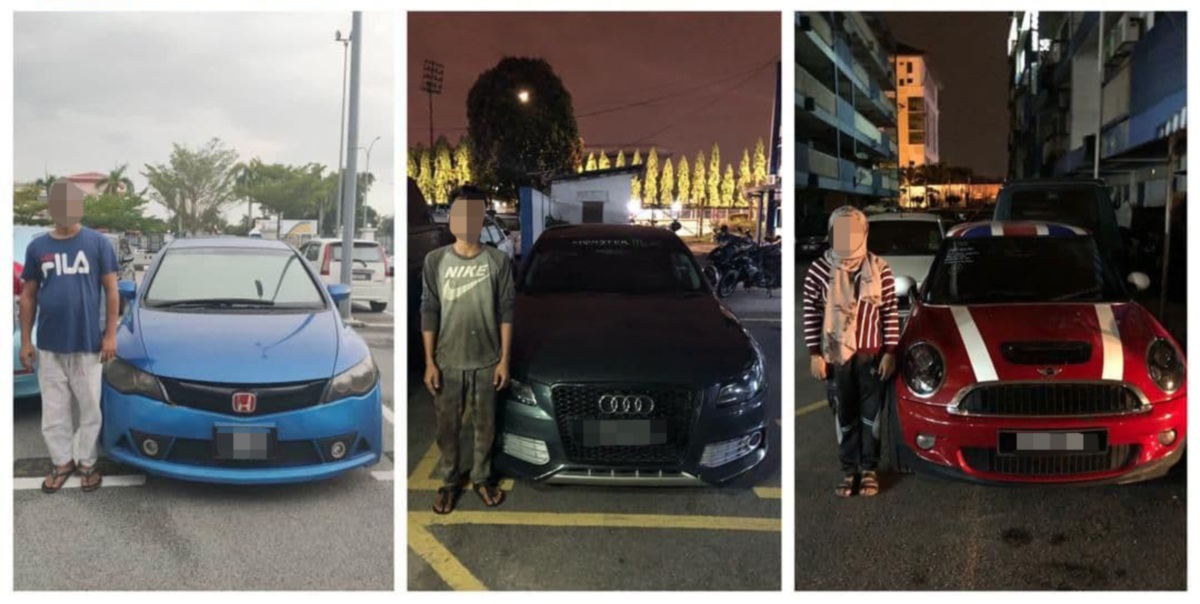 DUA lelaki dan seorang wanita ditahan Jabatan Siasatan dan Penguatkuasaan Trafik (JSPT) Bukit Aman kerana memiliki kenderaan klon dalam Op Kenderaan Klon. FOTO IHSAN PDRM