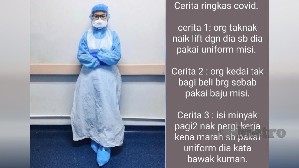 Nurul Izzati Liyana (kiri) dan perkongsian kisah dialaminya kerana memakai seragam jururawat (kanan). FOTO ihsan Nurul Izzati Liyana Mohd Azhar.