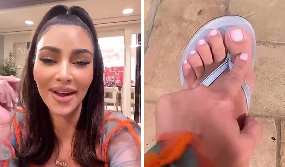 KIM Kardashian memuat naik video di ruangan Instagram Story (IG Story)  sebagai bukti dia mempunyai lima jari kaki saja. FOTO IG Kim Kardashian