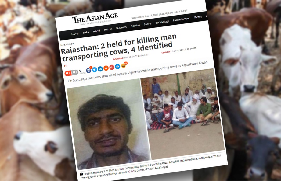 Laporan media India mengenai pembunuhan Ummar Khan oleh penduduk Hindu. 
