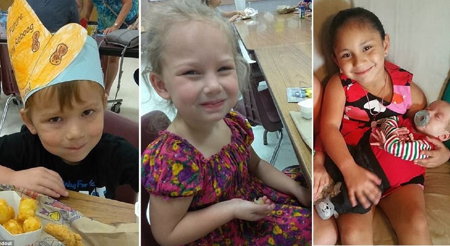 Ryland Ward, 6, cedera parah; Brooke Garza, 6, dan Emily Garza, 8, terbunuh. - Foto DM