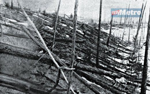 POKOK terbaring bertaburan di seluruh kawasan luar bandar Siberia pada 1953 iaitu 45 tahun selepas letupan udara misteri berlaku di Tunguska.