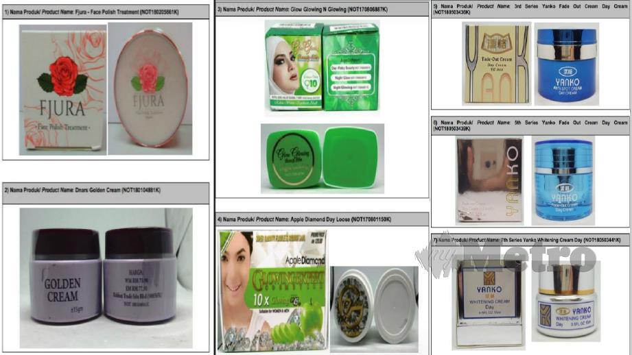 ANTARA produk kosmetik dikesan mengandungi racun berjadual atau merkuri.