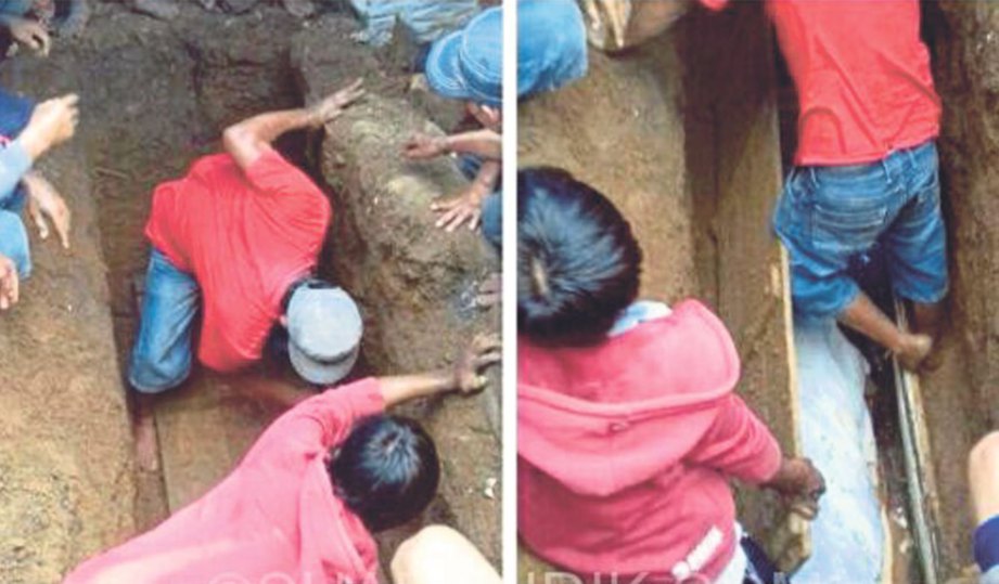 BEBERAPA lelaki menggali semula kubur saudara mereka selepas bermimpi arwah masih hidup. FOTO Suaralidik.com