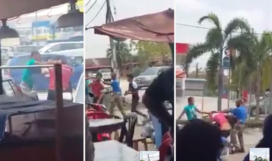 Petikan video tiga lelaki memukul seorang lelaki yang didawa tidak membayar makanan di sebuah kedai di medan selera Taman Samudera, Seri Manjung, yang tular. - Foto FB