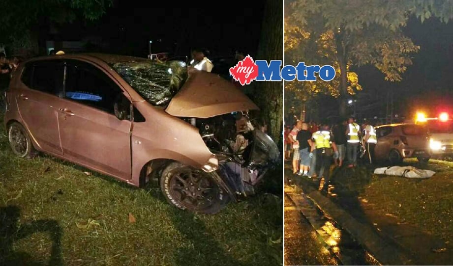 KEADAAN kereta Perodua Axia yang terbabit dalam kemalangan di Jalan Penampang Baru, Penampang. - Foto MOHD RUZAINI ZULKEPLI