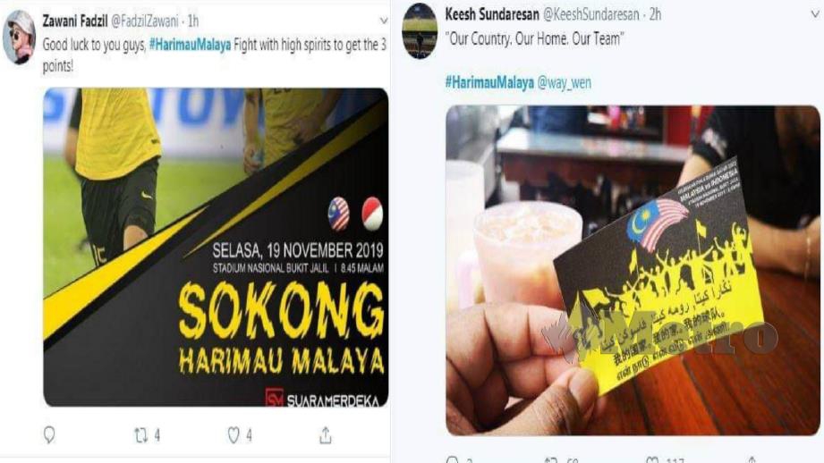 Kata semangat peminat bola sepak kepada pemain pasukan kebangsaan dengan #HarimauMalaya kini trending di Twitter.