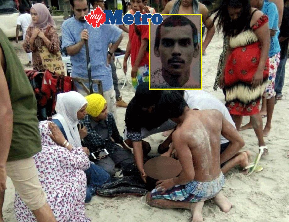 Mohamad Abdul Rahman lemas ketika mandi di Pantai Chenang, petang tadi. FOTO ihsan pembaca