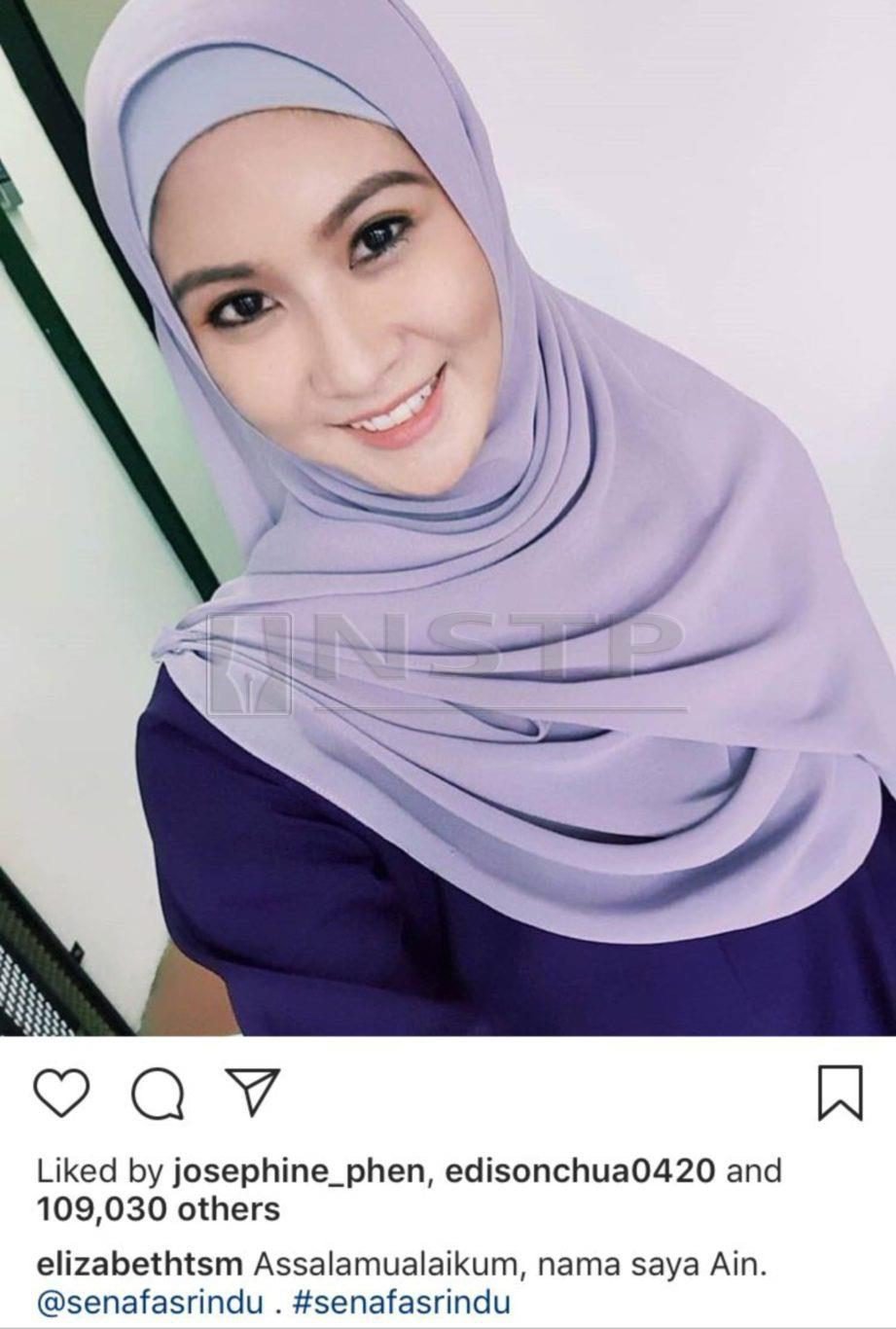 GAMBAR bertudung dimuat naik Elizabeth Tan di Instagram menerima lebih 100,000 ‘likes’ dalam tempoh 21 jam , semalam. FOTO - IG/Elizabeth Tan
