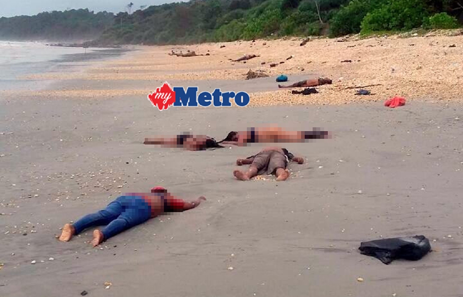 Gambar mangsa mangsa bot karam terdampar di pantai perairan Tanjung Rhu, Mersing, yang viral di WhatsApp.