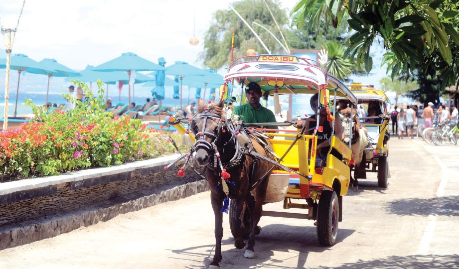 PENGANGKUTAN utama di Pulau Gili ialah cidomo dan basikal.