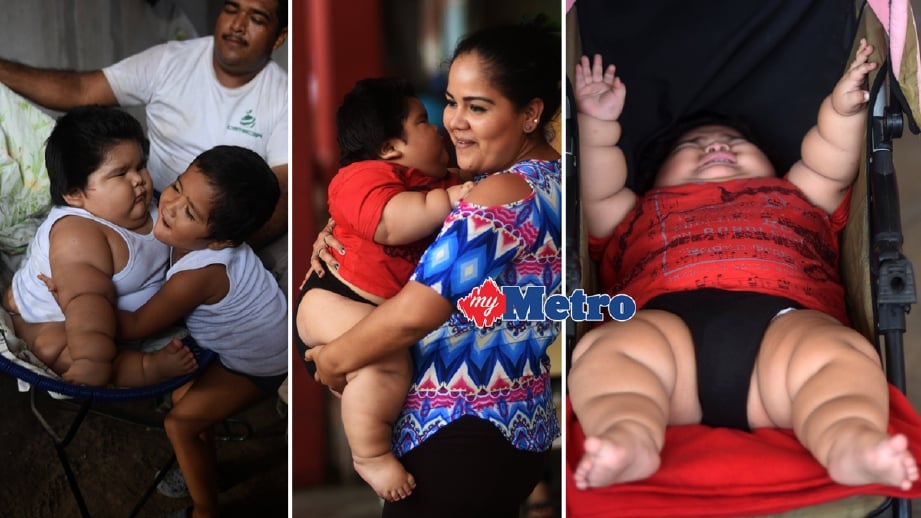 LUIS Manuel Gonzales dari Colima, Mexico, sudah seberat 18 kilogram walaupun baru berusia 10 bulan. - Foto AFP
