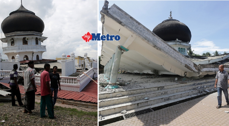 Masjid Pidie Jaya, yang turut runtuh. - Foto AP