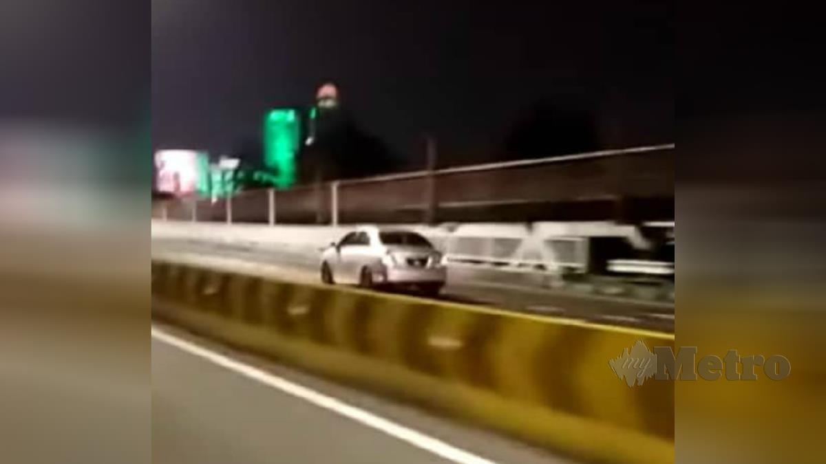 Rakaman video tular sebuah kereta dipandu melawan arus dari Persiaran Sultan Ibrahim berdekatan Jambatan Kota, Klang. Foto Ihsan Pembaca