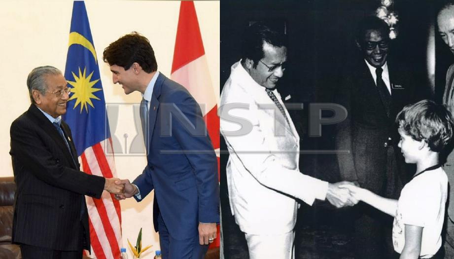 (kiri) PERTEMUAN DR Mahathir dan Trudeau, hari ini. FOTO BERNAMA. PERTEMUAN Dr Mahathir dan Trudeau, pada 1982. FOTO Ihsan Twitter @CanadaMalaysia