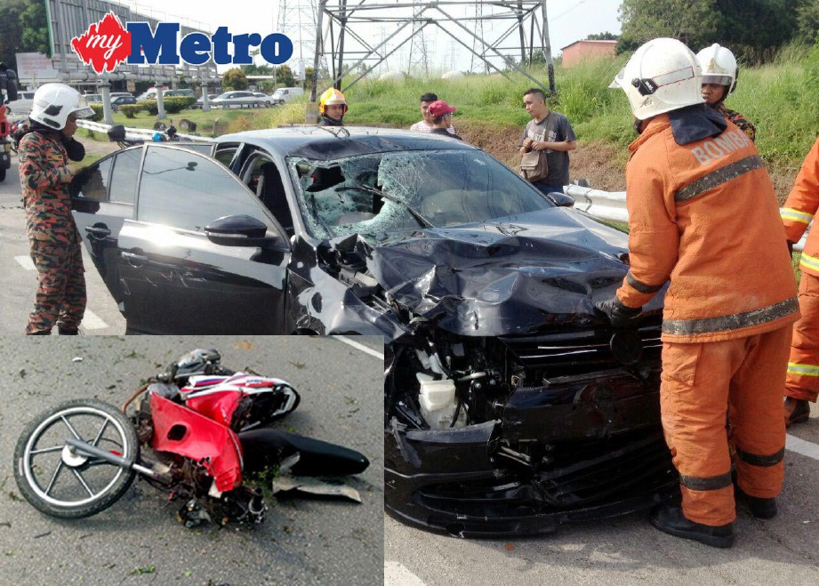 Keadaan dua kenderaan yang terbabit dalam kemalangan maut di Persimpangan Lampu Isyarat Bachang, Lebuh Alor Gajah-Melaka Tengah-Jasin (AMJ), petang tadi.FOTO Muhammad Rasul Azli Samad