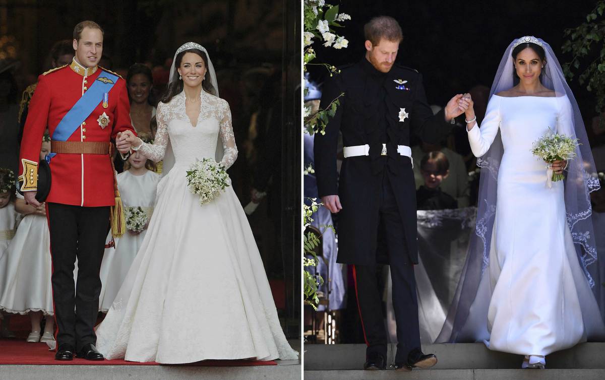 MAJLIS perkahwinan William dan Catherine (kiri). Gambar kanan, Harry dan Meghan. FOTO Arkib AFP