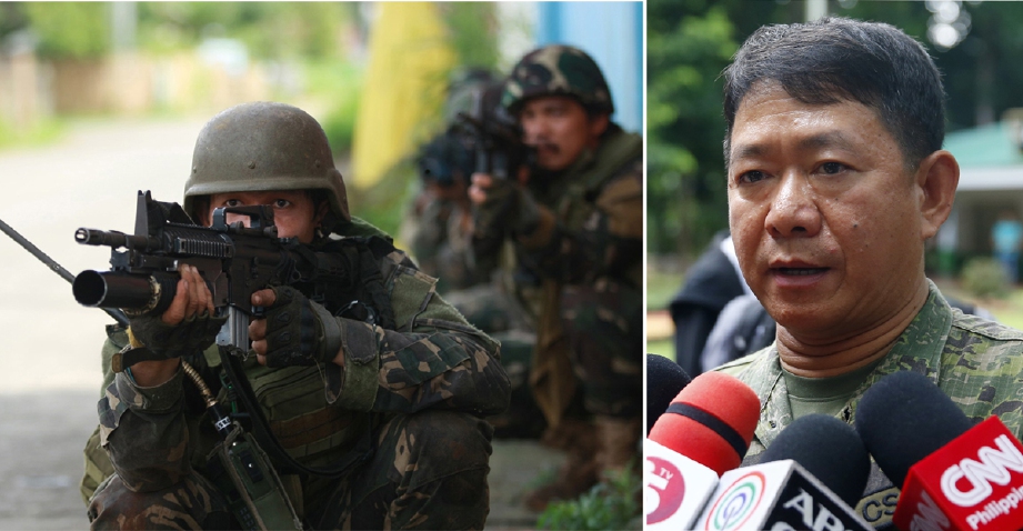 Pemerintah Tentera Darat Filipina dan Pentadir Undang-Undang Tentera di Mindanao, Jeneral Eduardo Ano, berazam menghapuskan semua militan di Marawi. - Foto EPA/AP 
