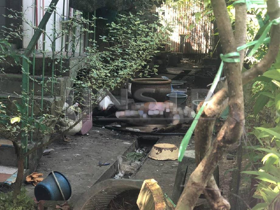 Keadaan mayat seorang wanita warga Singapura yang ditemui reput dan berulat di halaman rumahnya di Kota Bharu. FOTO Ihsan Pembaca