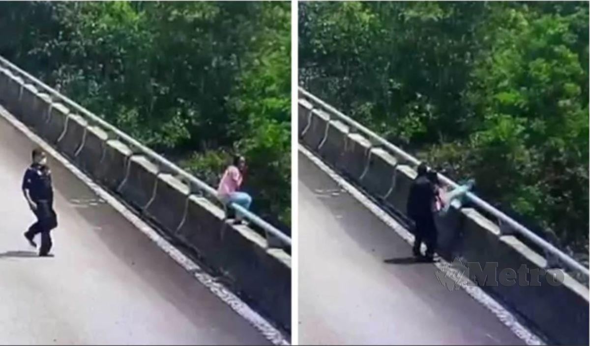 RAKAMAN menunjukkan tindakan pantas Maznan menyelamatkan remaja yang cuba terjun dari jambatan. FOTO tular