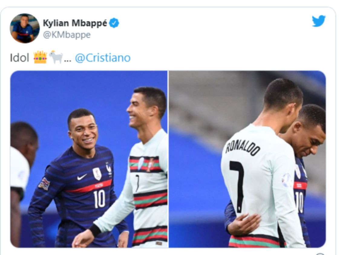MBAPPE berkongsi dengan peminat fotonya bersama Ronaldo. FOTO Agensi 