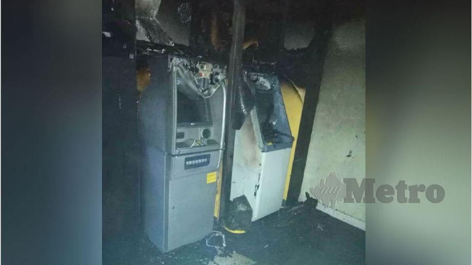 MESIN ATM yang terbakar. FOTO ihsan bomba 