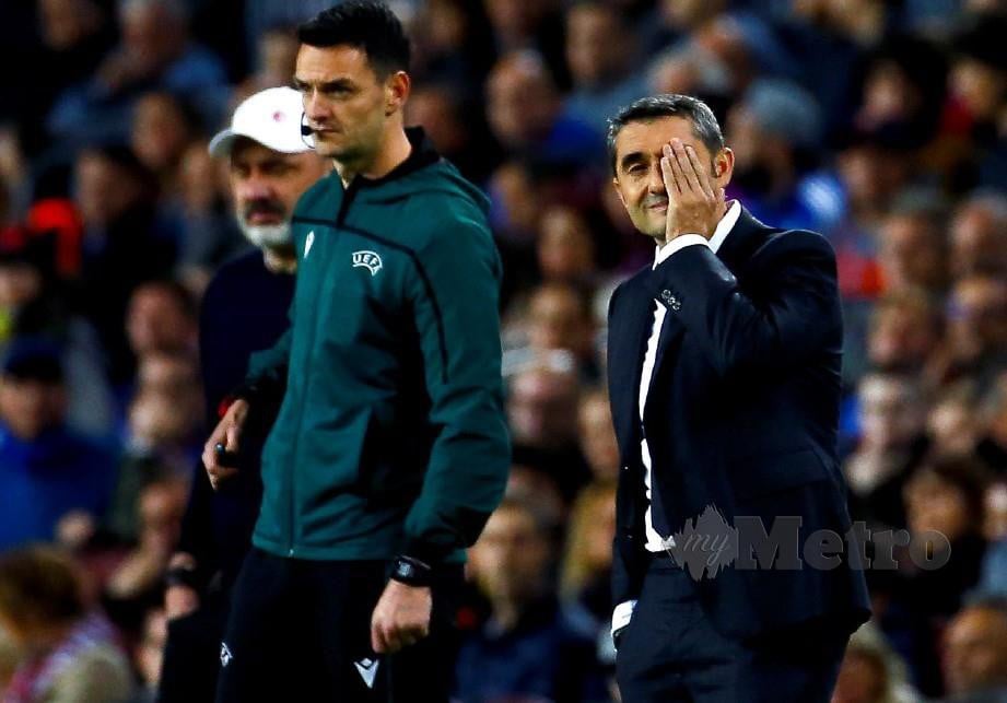REAKSI Valverde menggambarkan kekecewaan Barcelona. — FOTO EPA