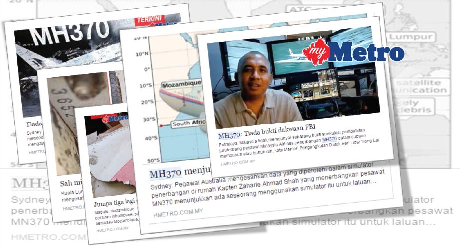 ANTARA keratan laporan MH370 yang disiarkan di Harian Metro.