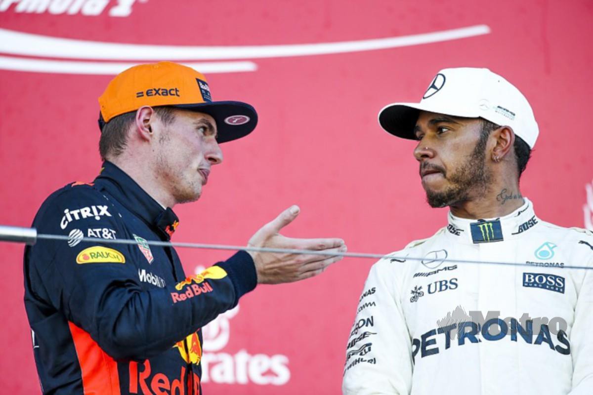 PERSETERUAN Hamilton, Verstappen berterusan. -FOTO AFP