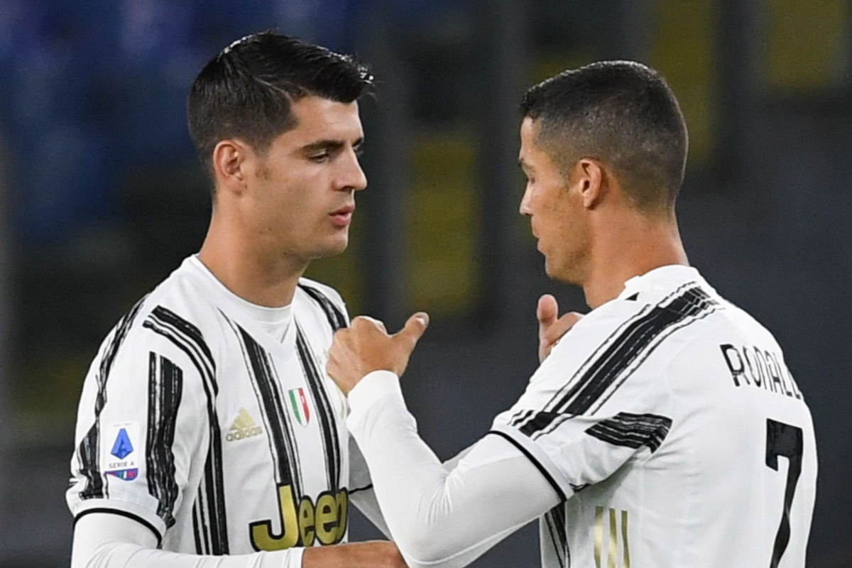 Morata (kiri) gandingan Ronaldo di jentera serangan Juventus. FOTO Agensi