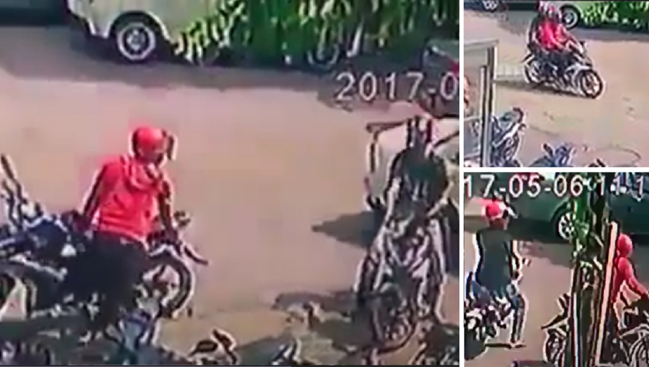 Petikan rakaman CTTV dua lelaki mencuri motosikal di  kawasan Perindustrian Kinrara. 