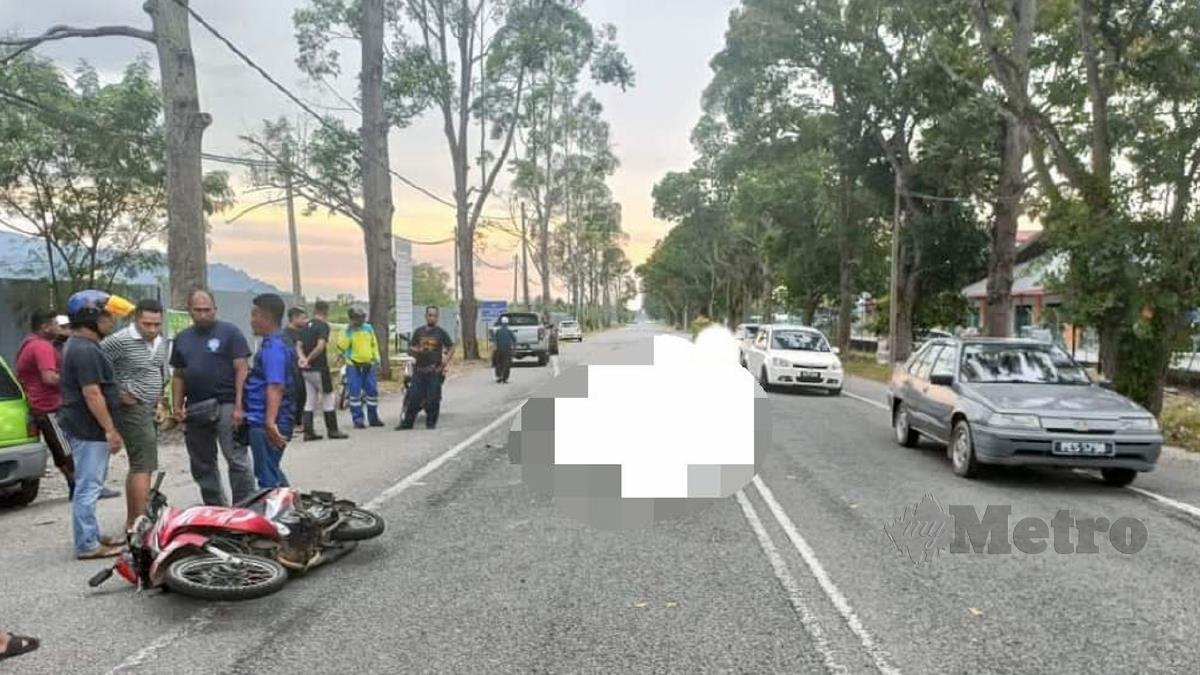 MOTOSIKAL mangsa kemalangan di Jalan Guar Chempedak - Yan. FOTP Ihsan Pembaca