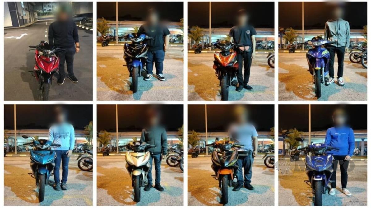 ANTARA penunggang motosikal yang ditahan dalam Operasi Samseng Jalanan di Lebuhraya LEKAS, semalam. FOTO Ihsan Polis.