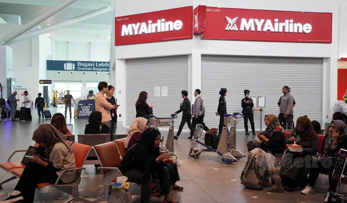 TINJAUAN operasi MYAirline Sdn Bhd (MYAirline) yang digantung serta merta berkuat kuasa hari ini di Lapangan Terbang Antarabangsa Kuala Lumpur Terminal 2 (KLIA2). FOTO Mohd Fadli Hamzah