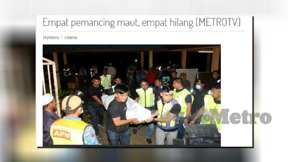 Laporan Harian Metro mengenai tragedi bot terbalik.