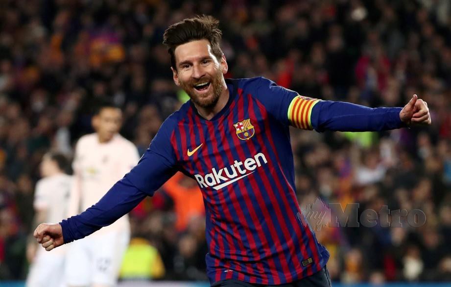 Lionel Messi meraikan jaringannya. FOTO Reuters.
